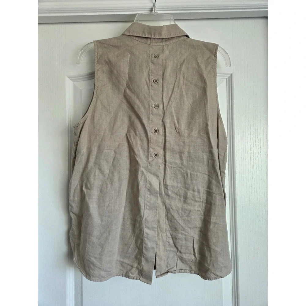 Cloth & Stone Tan 100% Linen Sleeveless Button Front & Back Top Blouse Sz M - Picture 2 of 5